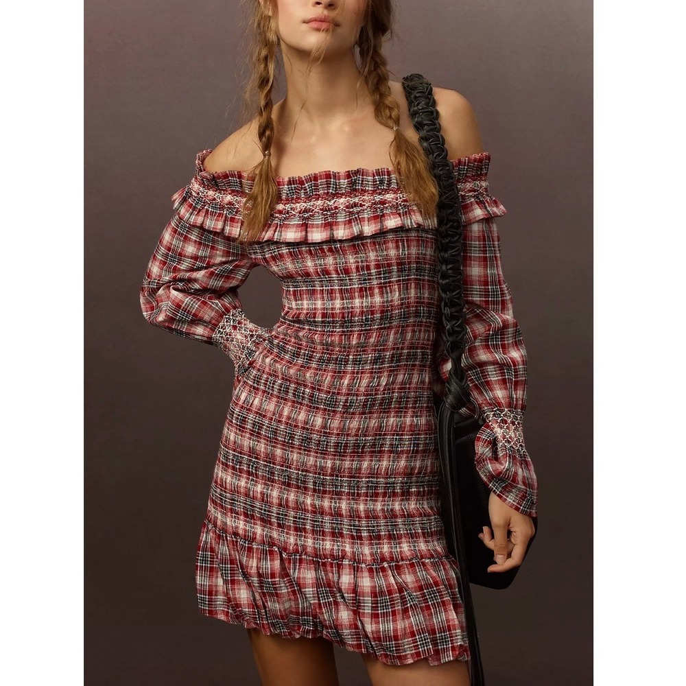 PILCRO x ANTHROPOLOGIE Smocked Plaid Mini Dress